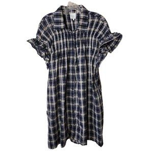 Mint Dress Large Ruffle Sleeve Button Down With Pockets Plaid